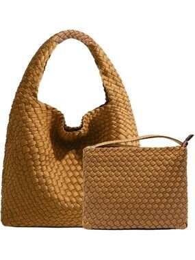 Women's Brown Neoprene Top-handle Shoulder Bag Hobo Tote Wrist For Work Zipper